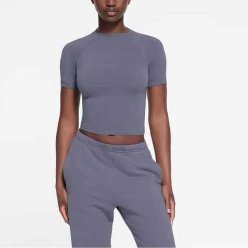 Purple Mock Neck Crop Tee